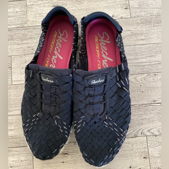 Skechers Memory Foam Slip Ons Navy Blue (women’s size 7) - Picture 3 of 8